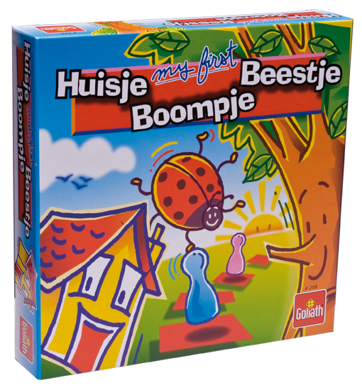 De doos van het kinder bordspel Huisje Boompje Beestje vanuit een linkerhoek