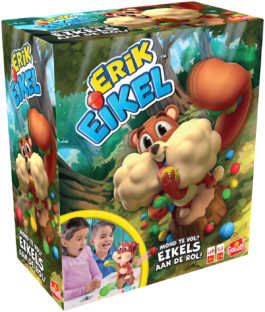 De doos van het grappige kinderspel Erik Eikel vanuit een linkerhoek