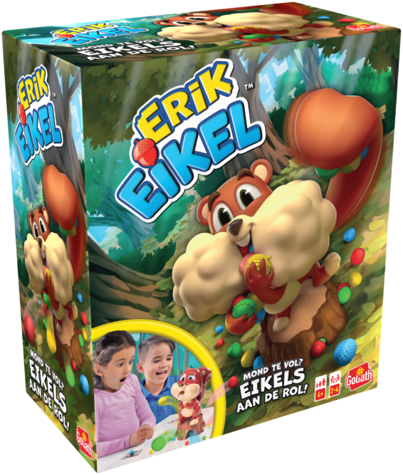 De doos van het grappige kinderspel Erik Eikel vanuit een linkerhoek