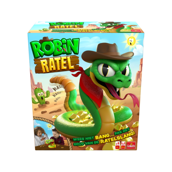 De voorkant van de doos van het spannende kinderspel Robin Ratel