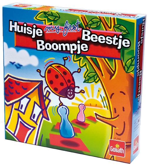 De doos van het kinder- en bordspel Huisje Boompje Beestje vanuit een rechterhoek