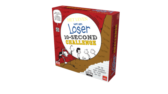De doos van het bordspel Het Leven Van Een Loser 10-Second Challenge vanuit een rechterhoek