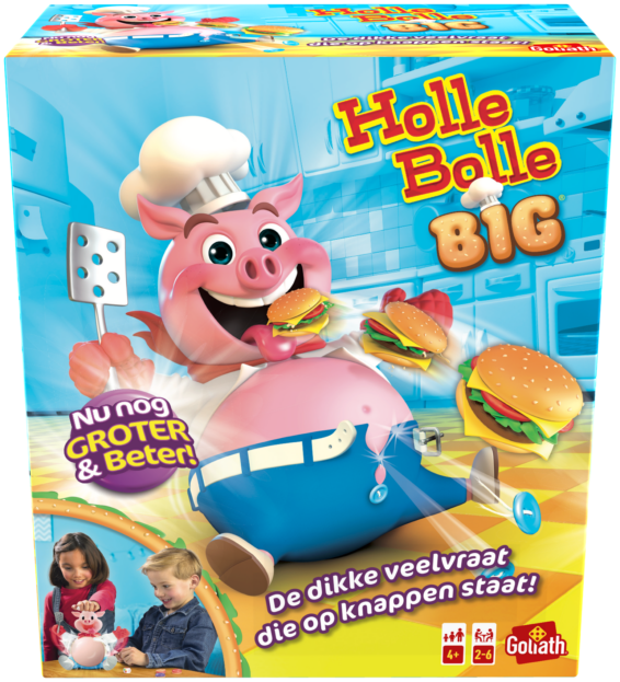De voorkant van de doos van het kinderspel vol actie Holle Bolle Big