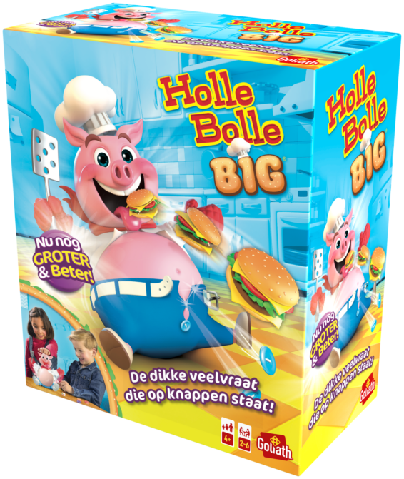 De doos van het kinderspel vol actie Holle Bolle Big vanuit een rechterhoek
