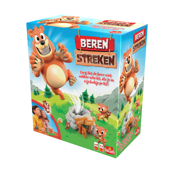 De doos van het kinderspel berenstreken vanuit een rechterhoek