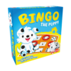 De doos van het leerzame kinderspel Bingo De Puppy vanuit een linkerhoek