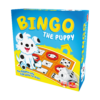 De doos van het leerzame kinderspel Bingo De Puppy vanuit een rechterhoek