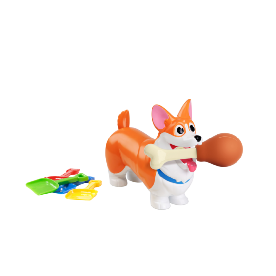 De inhoud van de doos van het grappige kinderspel Diederik Drol