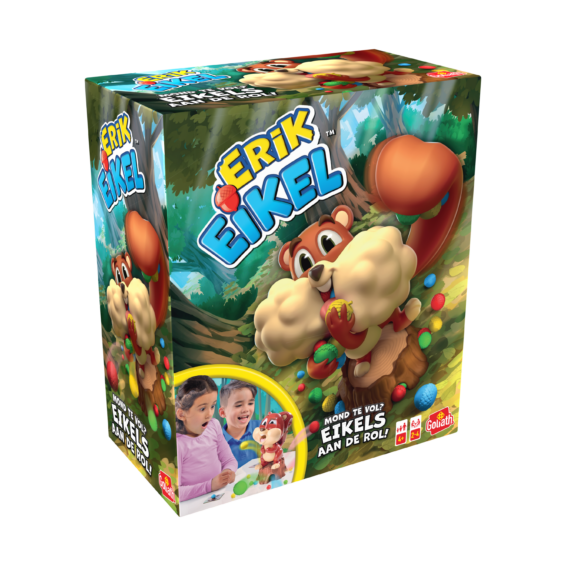 De doos van het grappige kinderspel Erik Eikel vanuit een linkerhoek