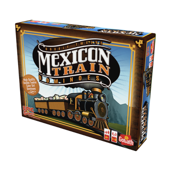 De doos van het bordspel Mexican Train vanuit een rechterhoek