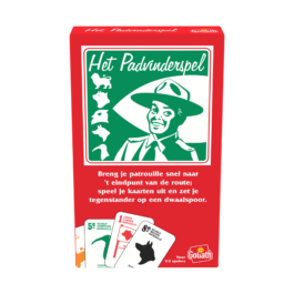 De voorkant van de doos van het kaartspel Padvinderspel