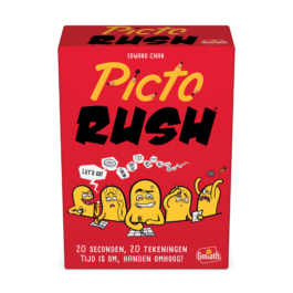 De voorkant van de doos van het partyspel Picto Rush