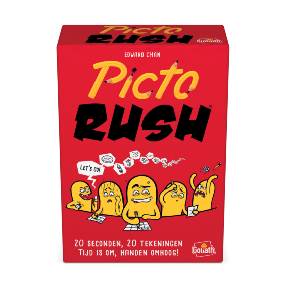 De voorkant van de doos van het partyspel Picto Rush