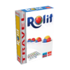 De doos van het strategische bordspel Rolit Travel vanuit een linkerhoek