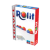 De doos van het strategische bordspel Rolit Travel vanuit een rechterhoek
