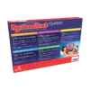 De achterkant van de doos van het strategische bordspel Rummikub Classic