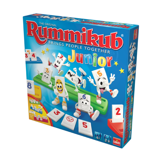 De doos van het bordspel Rummikub Junior vanuit een rechterhoek