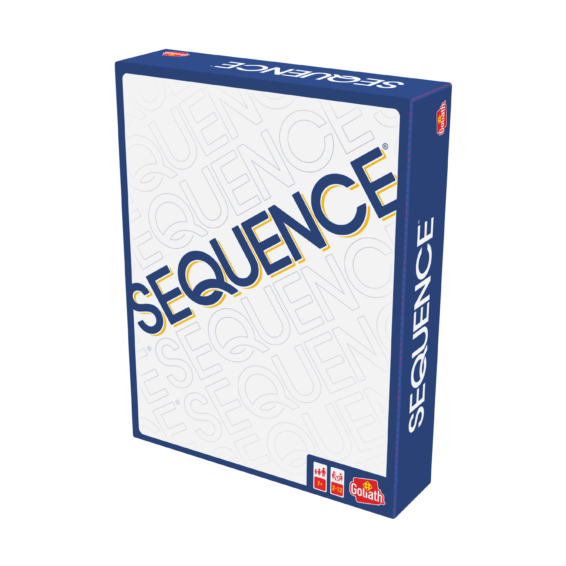 De doos van het strategische bordspel Sequence Original vanuit een rechterhoek