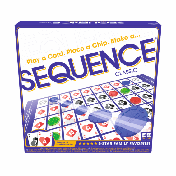 De voorkant van de doos van het strategische bordspel Sequence Original