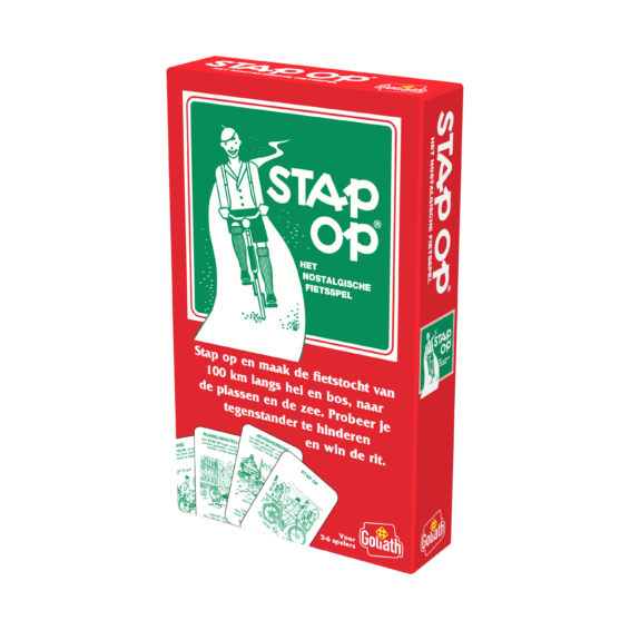De doos van het nostalgische strategiespel Stap Op vanuit een rechterhoek