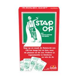 De voorkant van de doos van het nostalgische strategiespel Stap Op
