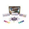 De doos en de inhoud van het strategische dominospel Mexican Train