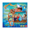 De achterkant van de doos van het kinderspel Happie Haai