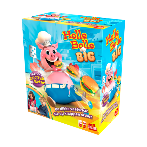 De doos van het kinderspel vol actie Holle Bolle Big vanuit een rechterhoek