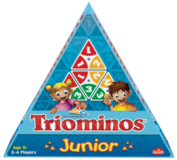 De voorkant van de doos van het strategische kinderspel Triominos Junior