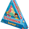 De doos van het strategische kinderspel Triominos Junior vanuit een rechterhoek