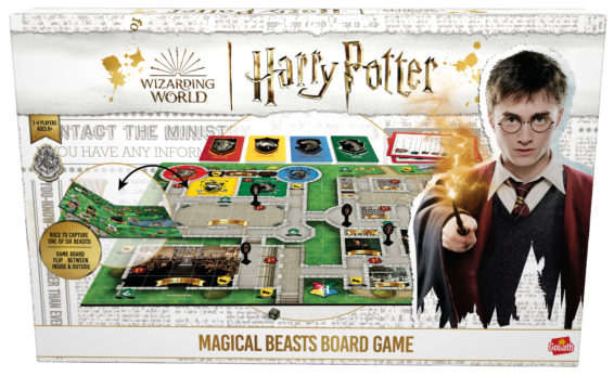 De voorkant van de doos van het spel Harry Potter Magical Beasts