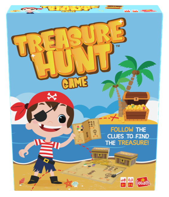 De voorkant van de doos van het kinderspel Treasure Hunt