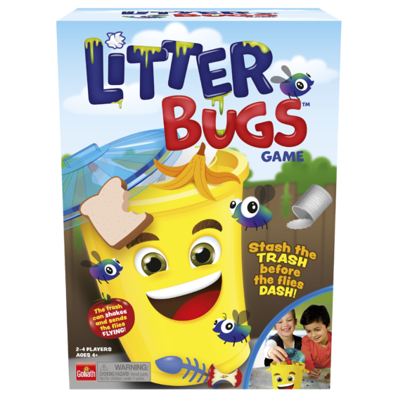 De voorkant van de doos van het kinderspel Litter Bugs