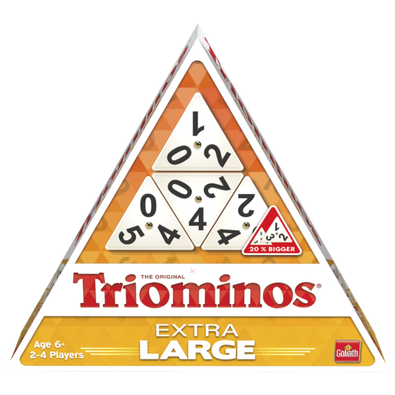 De voorkant van de doos van het strategische tegelspel Triominos XL