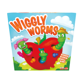 De voorkant van de doos van het kinderspel Wiggly Worms