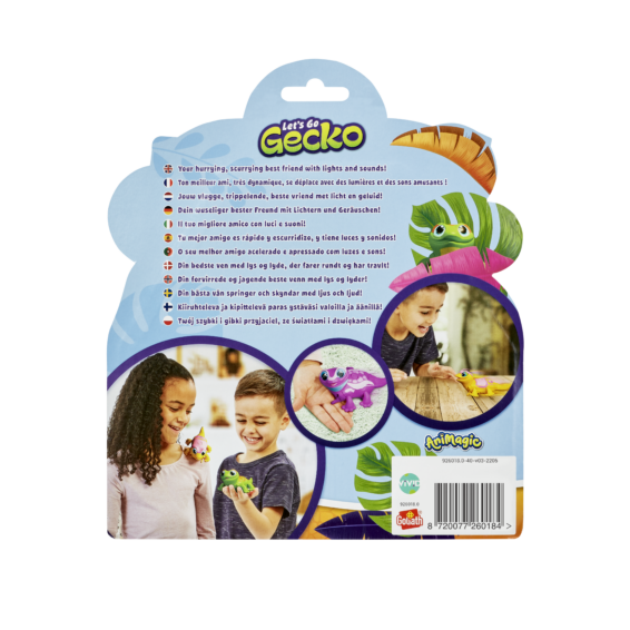 De achterkant van de verpakking van Let's Go Gecko Groen
