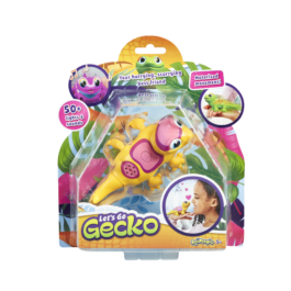 De voorkant van de verpakking van de Let's Go Gecko Geel