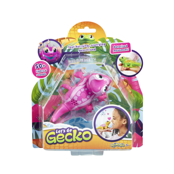 De voorkant van de verpakking van Let's Go Gecko Roze