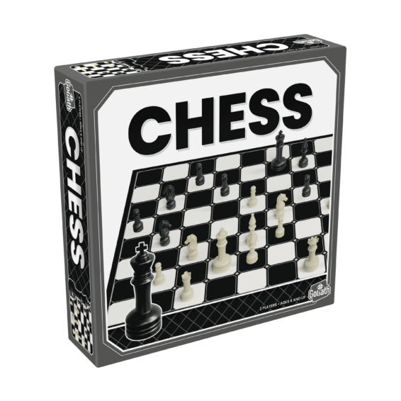 de doos van het strategische bordspel schaken vanuit een linkerhoek
