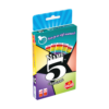 De doos van het trivia partyspel Name 5 Kaartspel vanuit een linkerhoek