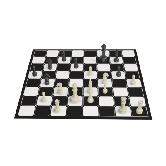het speelbord van het strategische bordspel schaken met schaakstenen in speelpositie