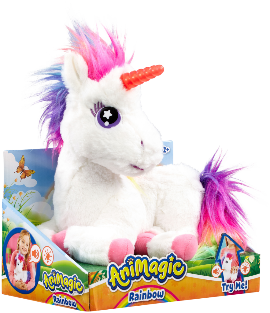 FUNLIO Eenhoorn Stokpaard voor Kinderen 3 , Regenboog Fee Hobby Paard met Zacht Pluche & Houten Wielen, Hinnikende en Galopperende Geluid voor Pret Spelen & Creativiteit, Paardenspeelgoed Cadeau, CPC