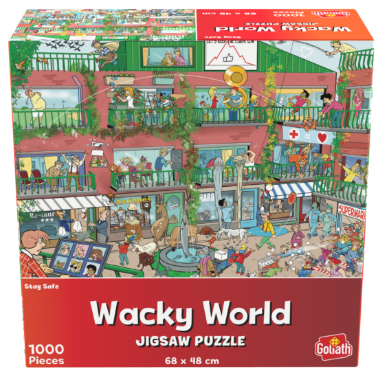 De voorkant van de doos van de Wacky World Stay Safe puzzel