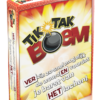 De doos van het partyspel Tik Tak Boem Pocket Editie vanuit een linkerhoek