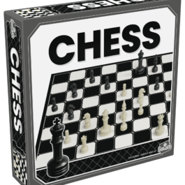 de doos van het strategische bordspel schaken vanuit een linkerhoek