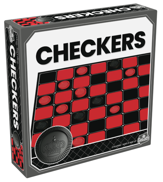 de doos voor het strategische bordspel dammen vanuit een linkerhoek