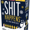 De doos van het hilarische partyspel Shit Happens De IJskoude Winter Editie vanuit een rechterhoek
