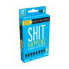 De doos van het hilarische partyspel Shit Happens Familie Editie Pocket vanuit een Linkerhoek