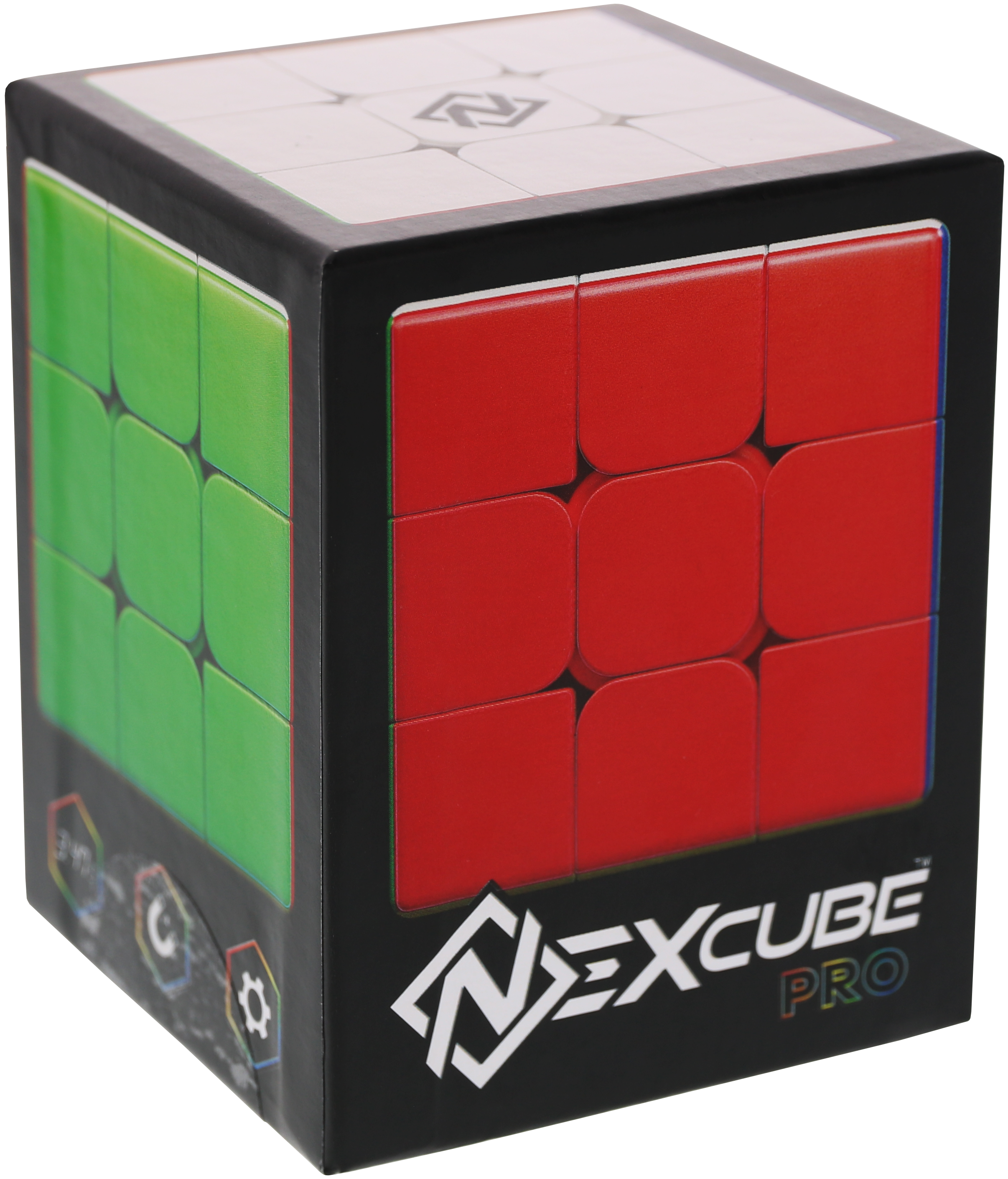 De doos van de breinbreker puzzel Nexcube 3x3 Pro Cube vanuit een linkerhoek