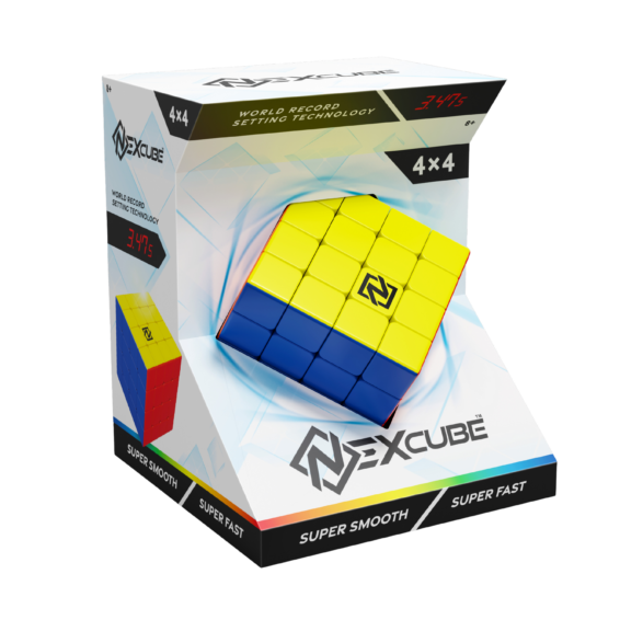 De verpakking van de speedcube Nexcube 4x4 vanuit een linkerhoek